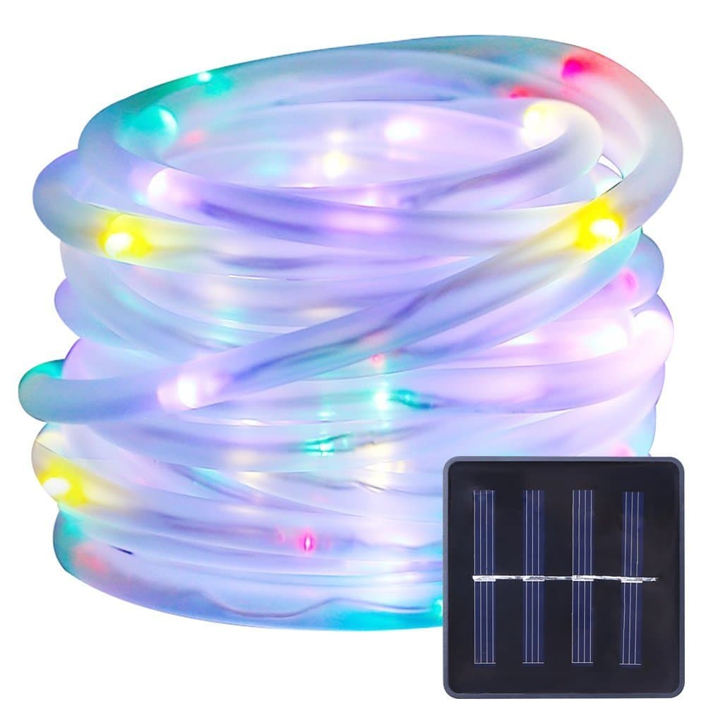 🌞🎉🌟 BXROIU Solar Lichtschlauch Lichterkette - 10 Meter 100 LEDs - Wasserdicht Außenlichterkette - LED Lichterketten für Hochzeit, Party und Weihnachten - Weihnachtsbeleuchtung Mehrfarbig