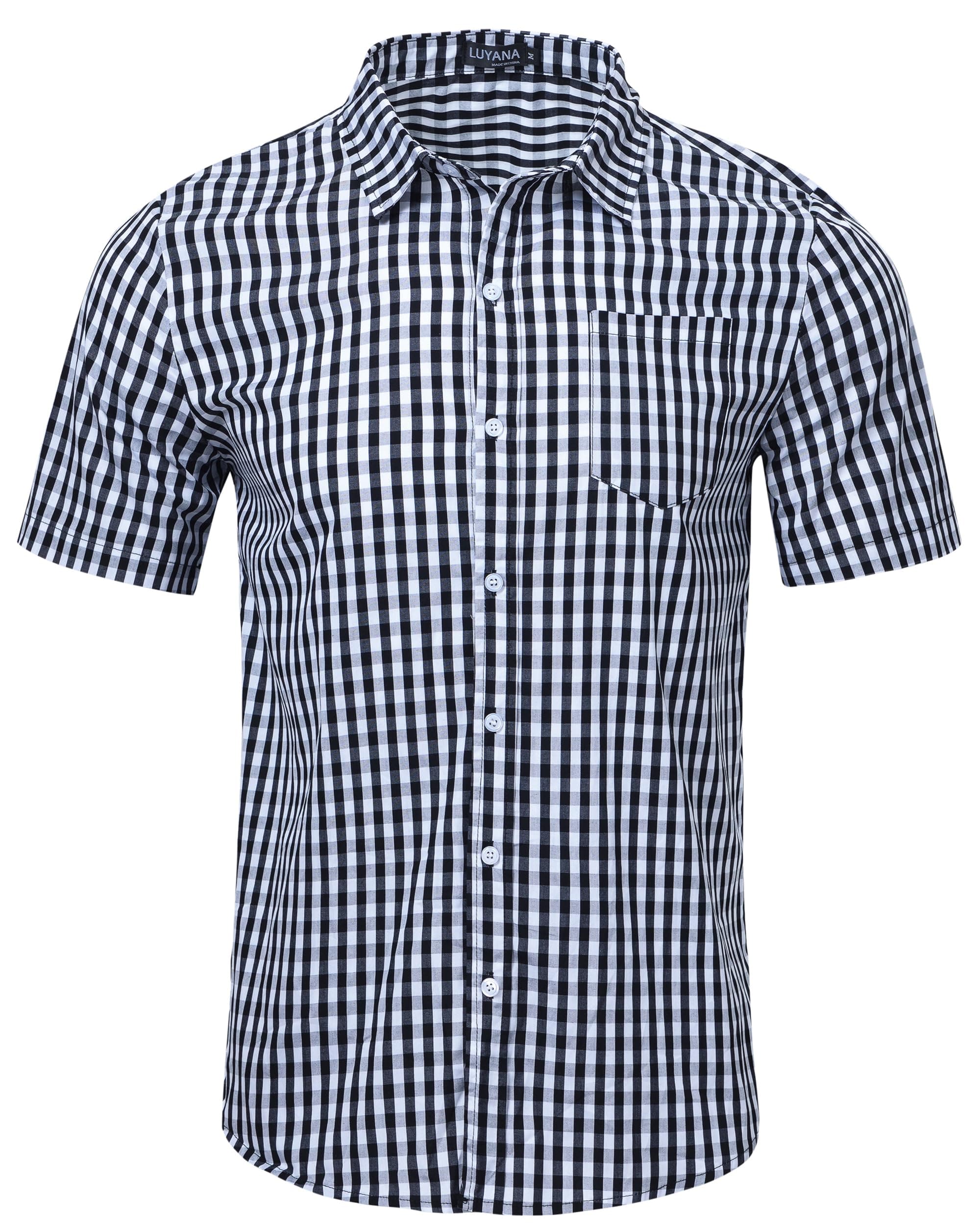 👕 Sale! LUYANA Kariert Hemden Herren Kurzarm Freizeithemd Casual Regular Fit Trachtenhemd L Schwarz