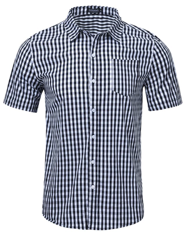 👕 Sale! LUYANA Kariert Hemden Herren Kurzarm Freizeithemd Casual Regular Fit Trachtenhemd L Schwarz