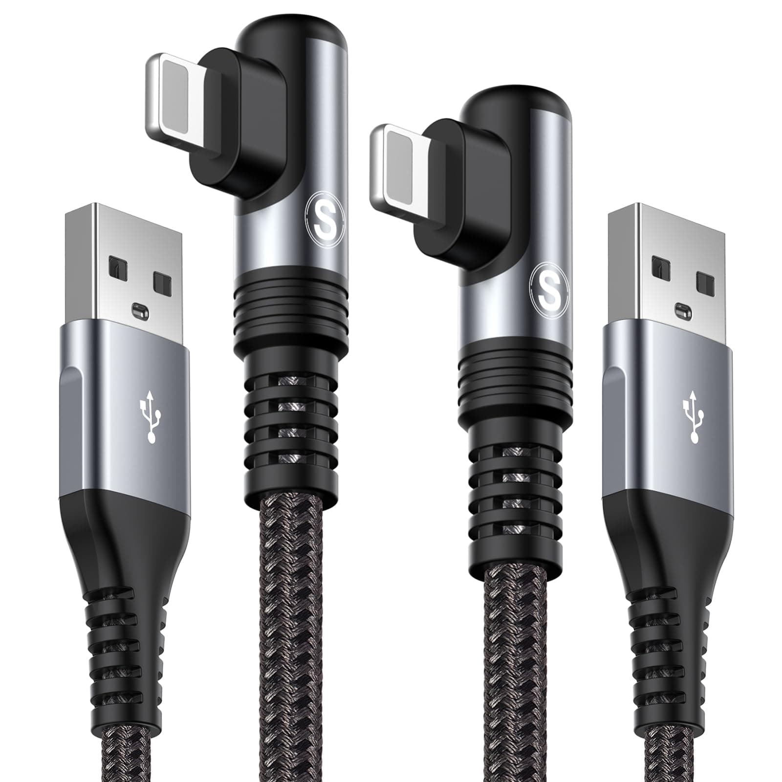 🔌📱 iPhone Ladekabel Lightning Kabel [2Stück 2M], SWECENT 90 Grad Winkel Lightning Schnellladekabel - Grau