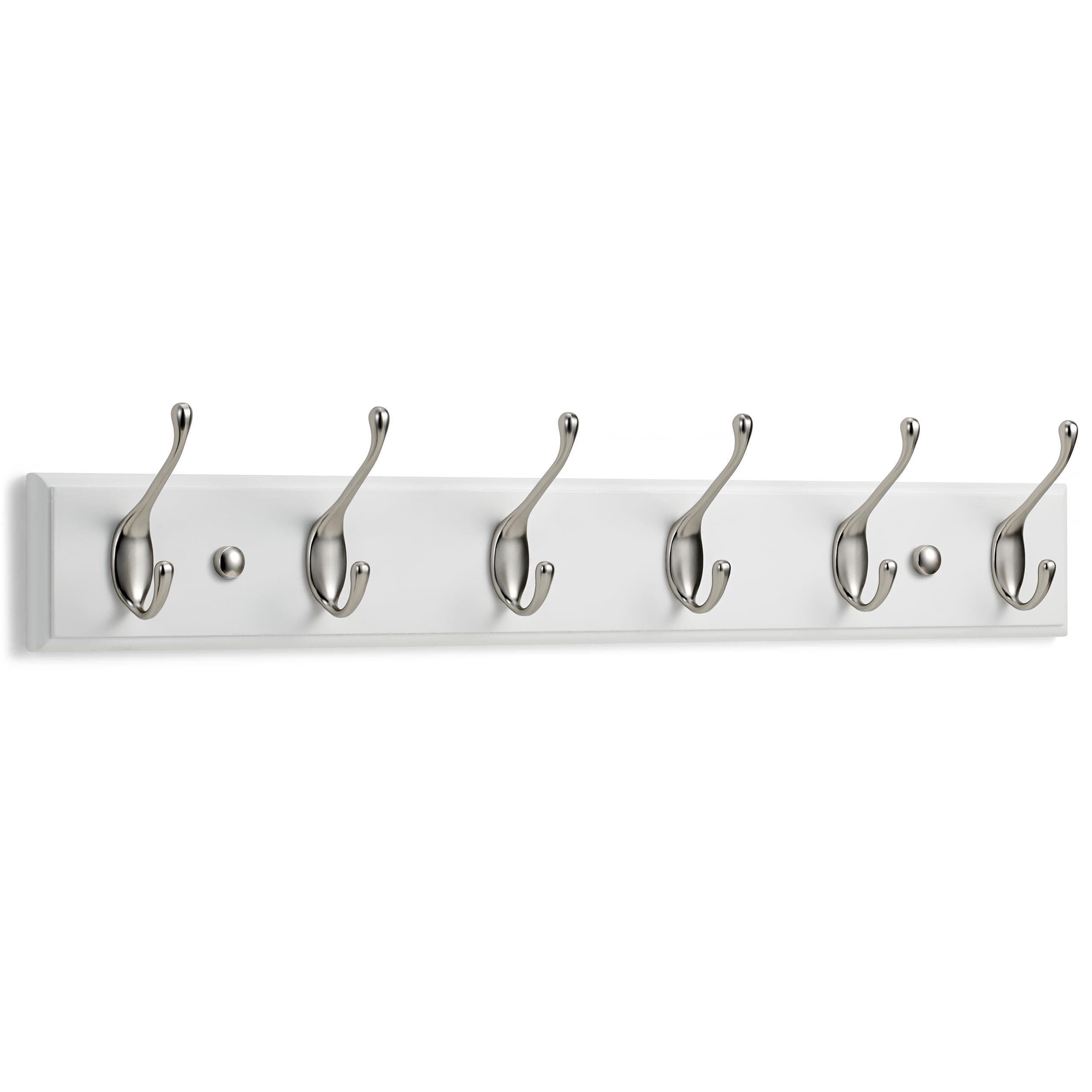 LARHN Garderobenhaken Weiß - Garderobenleiste Weiß mit 6 Haken in Nickel Matt - 59 cm