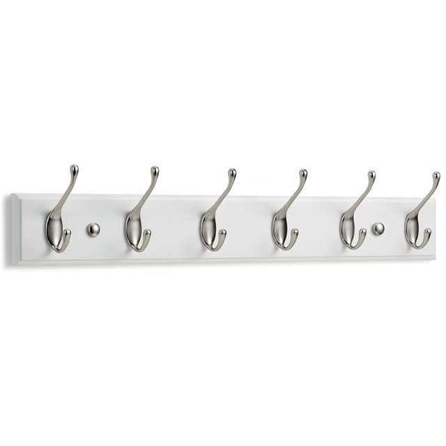 LARHN Garderobenhaken Weiß - Garderobenleiste Weiß mit 6 Haken in Nickel Matt - 59 cm