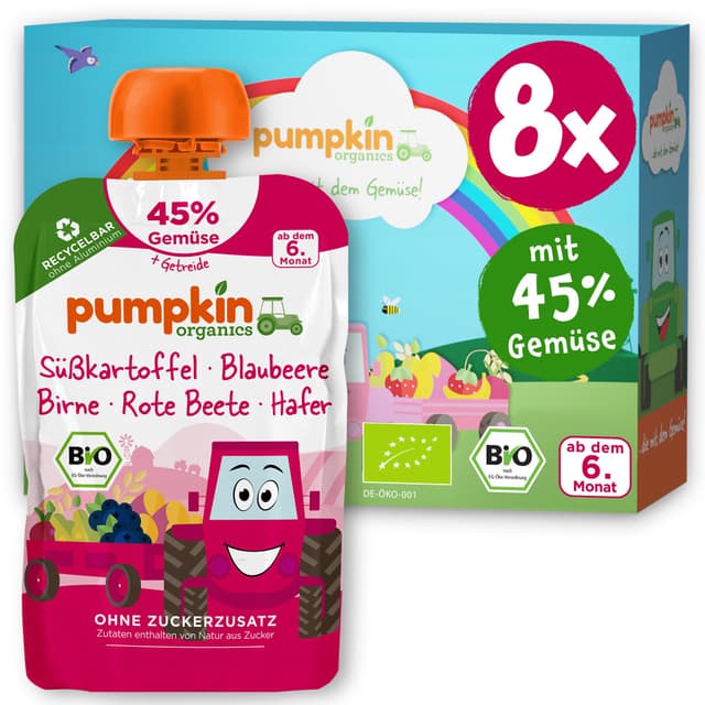 Angebot: Pumpkin Organics Bio Gemüse-Getreide-Quetschies 8er Pack