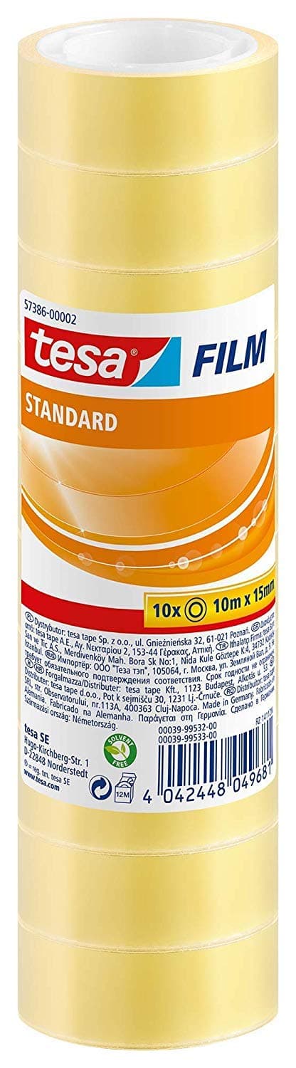 tesafilm Standard - Transparentes Multifunktions-Klebeband - 10er Pack 10m x 15mm