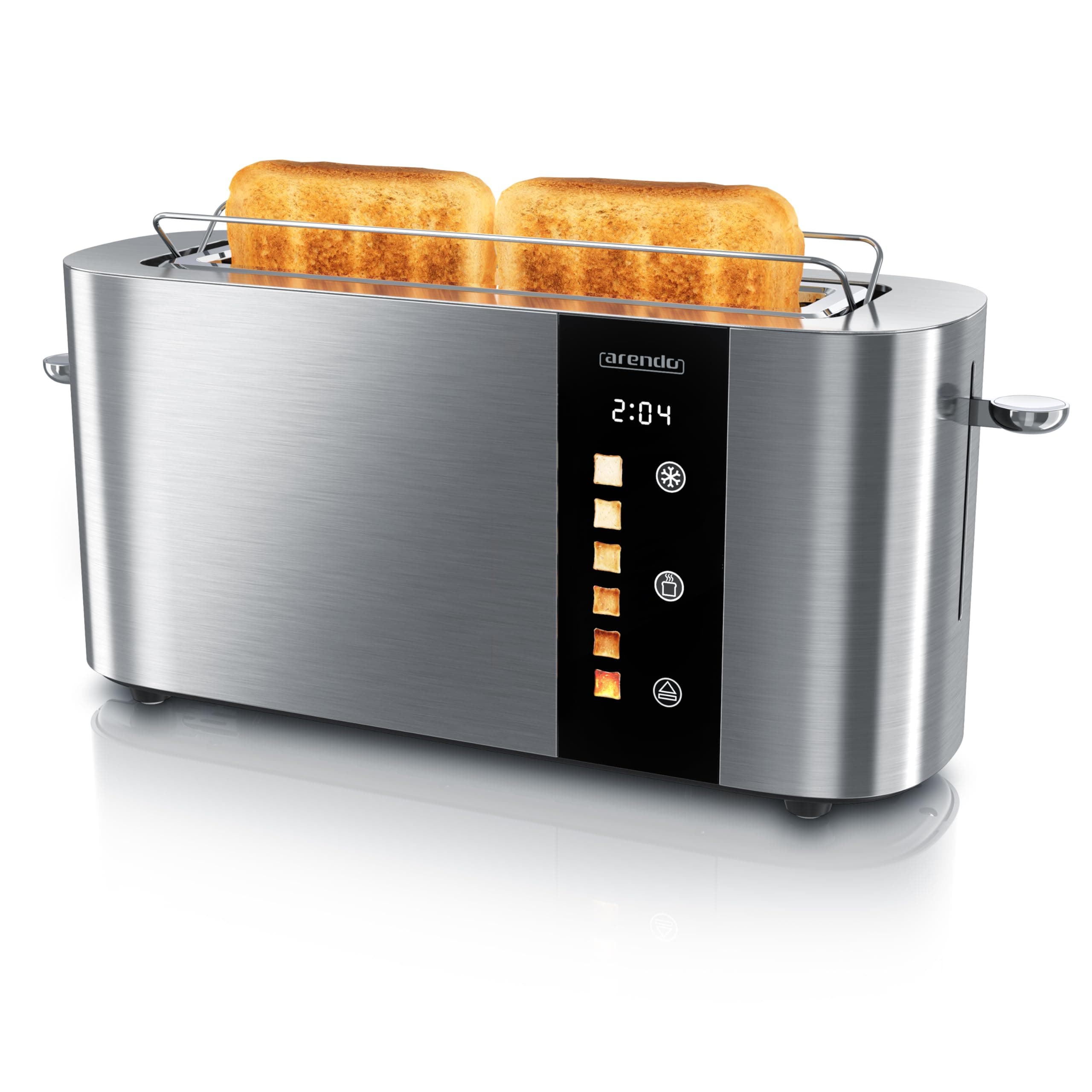 Arendo - Edelstahl Toaster 2 Scheiben Langschlitz 🔥🍞 - Touchscreen – Doppelwandgehäuse – Integrierter Brötchenaufsatz