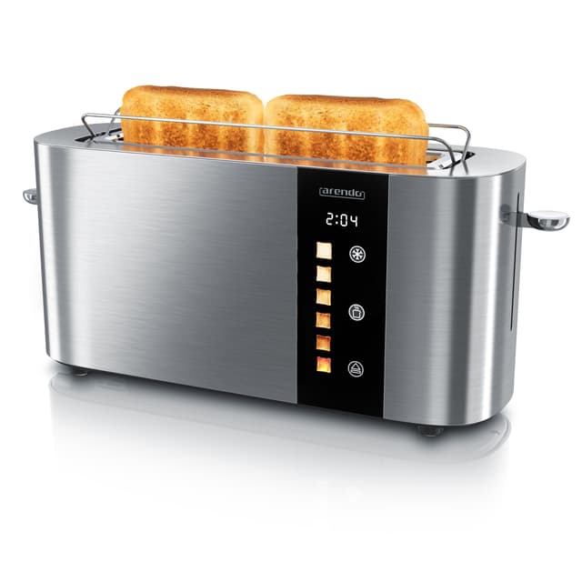 Arendo - Edelstahl Toaster 2 Scheiben Langschlitz 🔥🍞 - Touchscreen – Doppelwandgehäuse – Integrierter Brötchenaufsatz