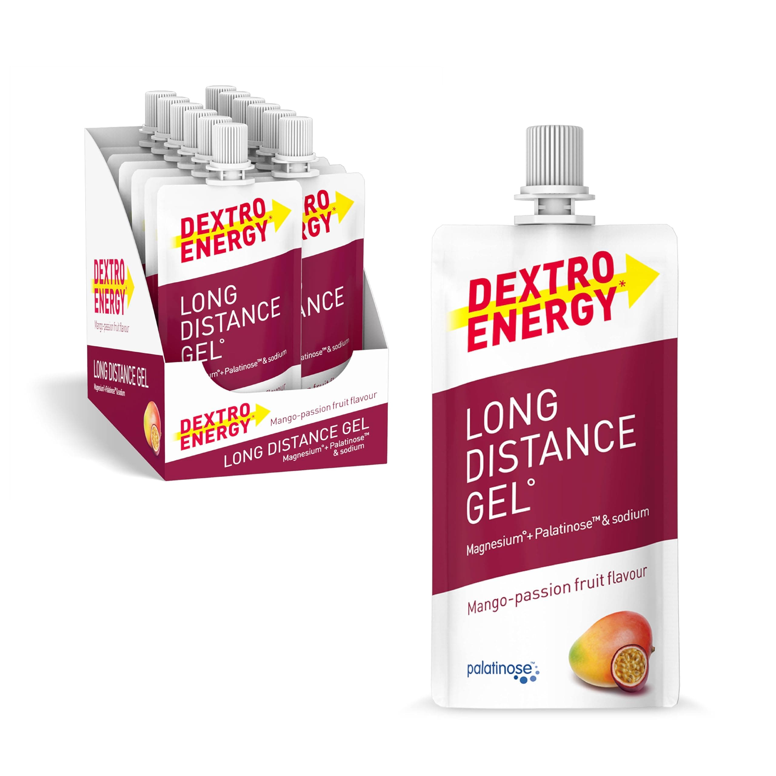 DEXTRO ENERGY LONG DISTANCE GEL MANGO-PASSIONFRUCHT + MAGNESIUM + NATRIUM - 12x50ml (12er Pack)