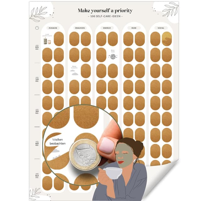 LEBENSKOMPASS Rubbelposter - 100 Self Care Ideen für mehr Wohlbefinden 🌿