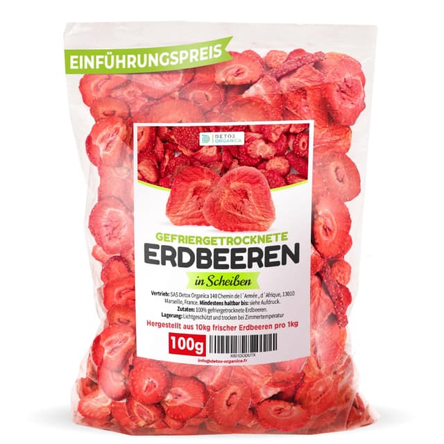 Angebot: Gefriergetrocknete Erdbeeren, 100g Früchte in Scheiben
