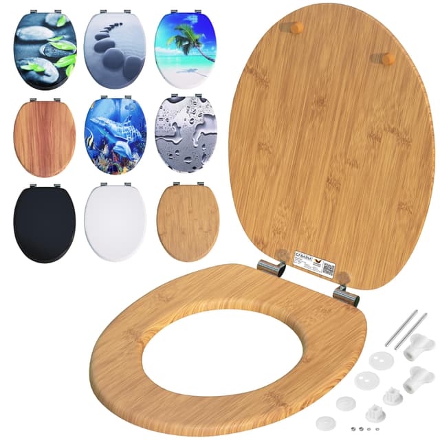 🚽🔝 CASARIA® Toilettendeckel mit doppelter Absenkautomatik MDF rostfreie Metall Scharniere WC Sitz 175kg Belastbar Antibakteriell Toilettensitz Bambus