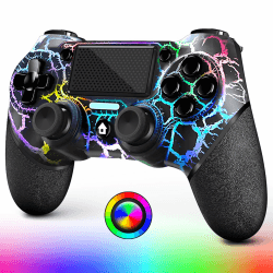 🎮 AceGamer OLED Wireless Controller für PS4, Schwarzer Crack Custom Design mit RGB Licht Angebot bei HelloDeals