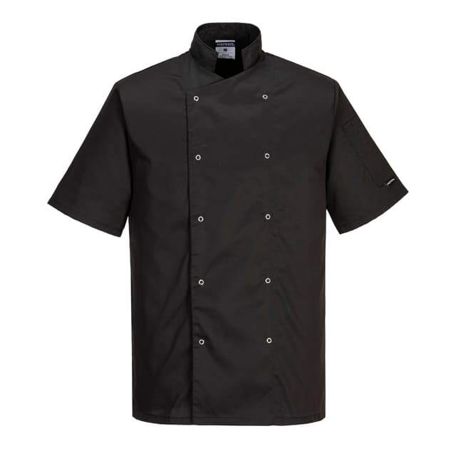 Angebot: Portwest C733 Moderne Leichte Cumbria Kurzarm Kochjacke Schwarz, M M schwarz ⭐👨‍🍳👩‍🍳
