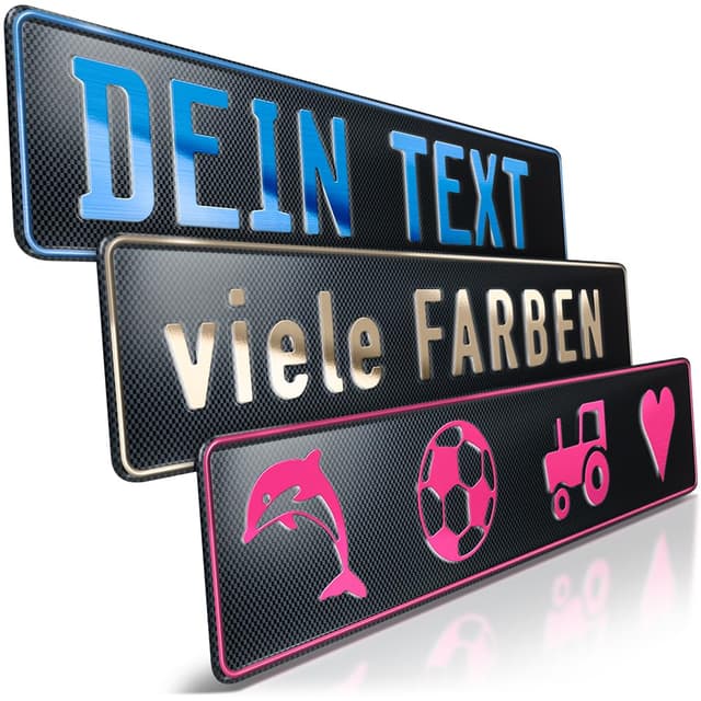 🚗 SchildEVO 1 Fun-Schild geprägt | Carbon mit Wunschtext bis zu 16 Zeichen 🎨
