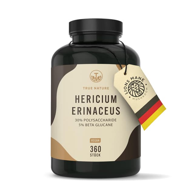 🍄 Lions Mane 360 Kapseln - Hochdosiertes Hericium Erinaceus - 30:1 Extrakt - Vegan