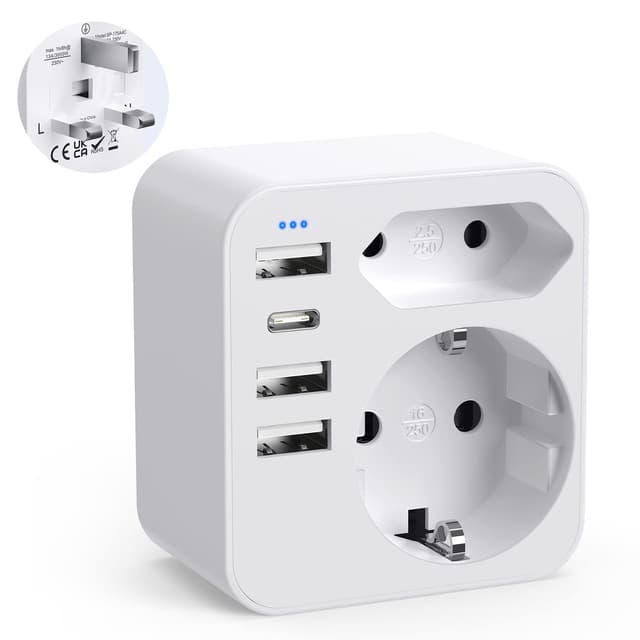 🔌 Adapter England Deutschland Stecker, Reiseadapter UK mit 3 USB 1 USB C(3.4A), Reisestecker Stromadapter Steckdosenadapter Typ G