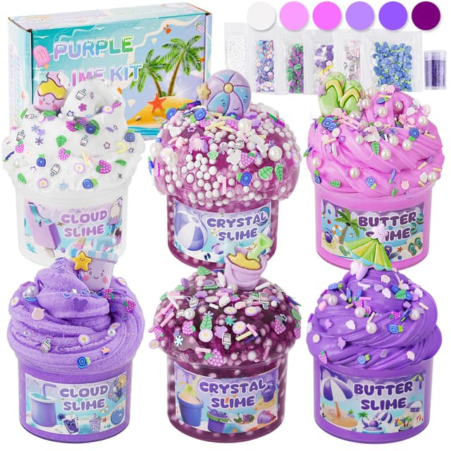 LAWOHO 6 Stück Farbverlauf Lila Slime Set - Strand Schleim für Kinder