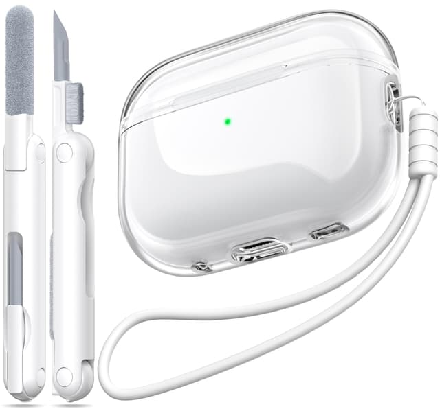 🔥 MHYALUDO Kompatibel mit Airpods Pro Hülle 2/1 Generation, Transparente Weiche Hülle mit Lanyard und Reinigungsstift, Weiß 1-Klar Weiß 🔥