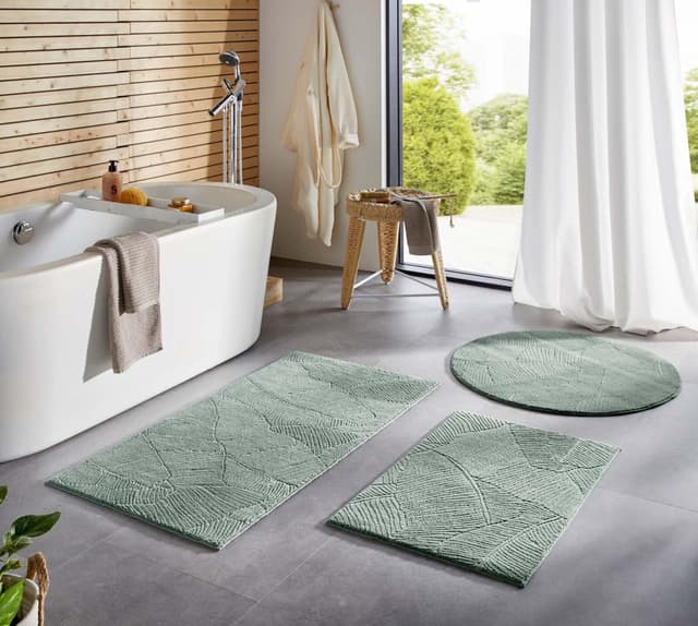 🌿 Taracarpet Badematte Homestyle | Sehr weich und rutschfest | Grün Blätter | 050x080 cm
