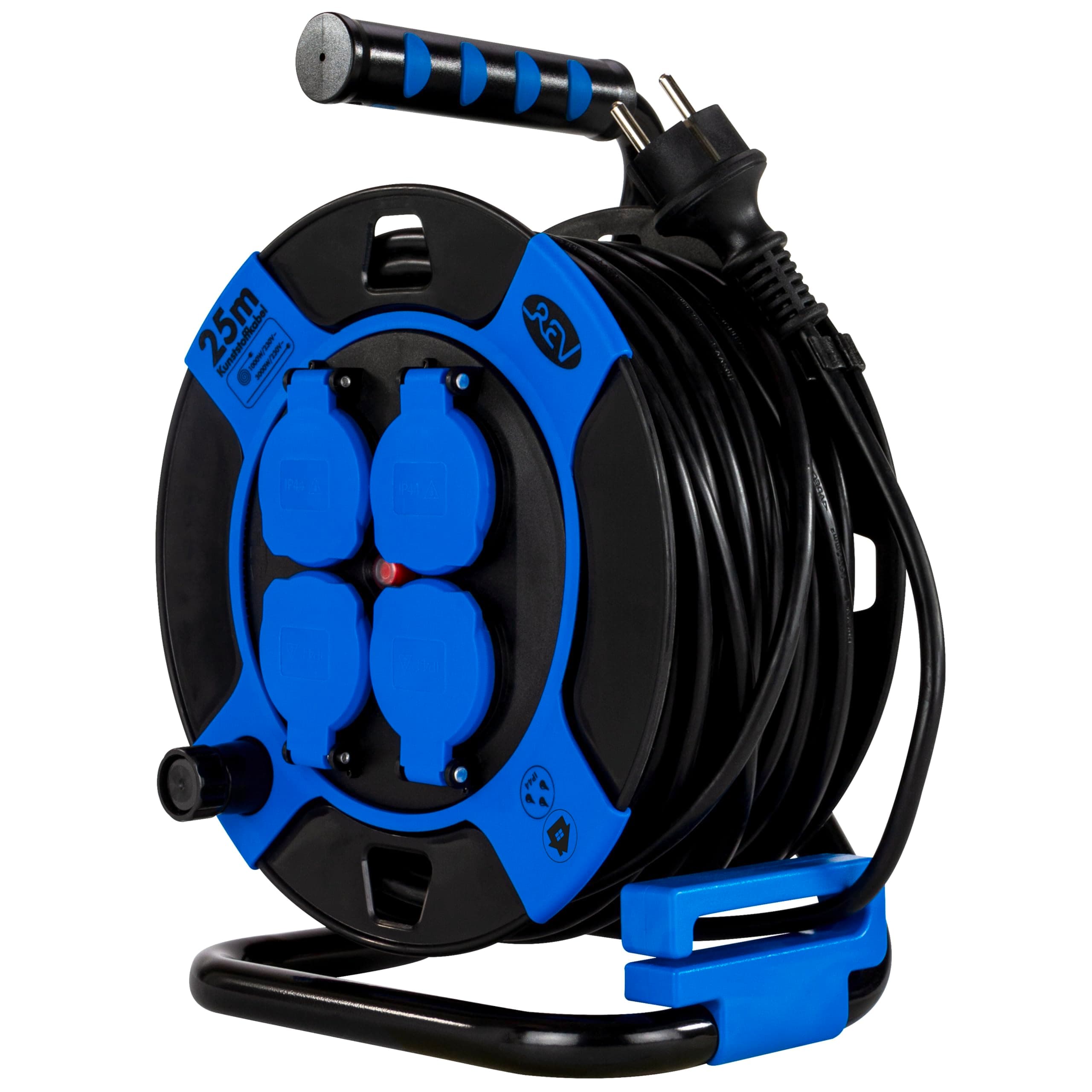 🔌 REV Kabeltrommel IP44 Outdoor 25m Schwarz Blau - Deal des Tages 🎉
