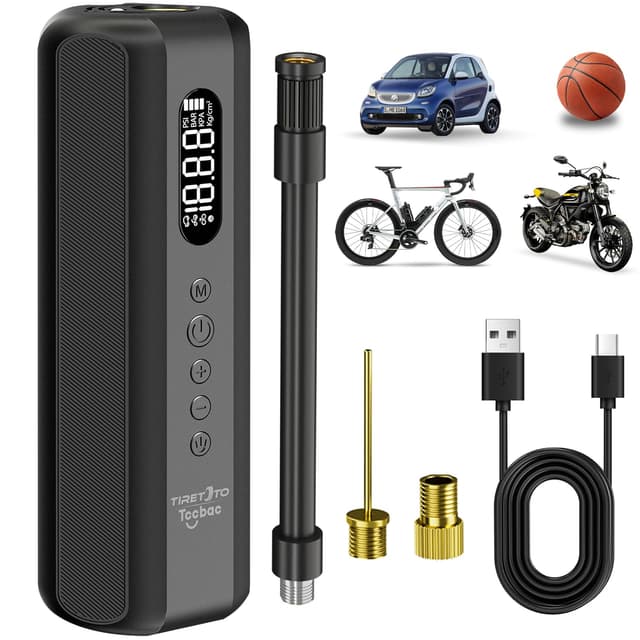 🚴‍♂️🔋 Tccbac Elektrische Fahrradpumpe 10Bar Mini Akku Kompressor Schwarz
