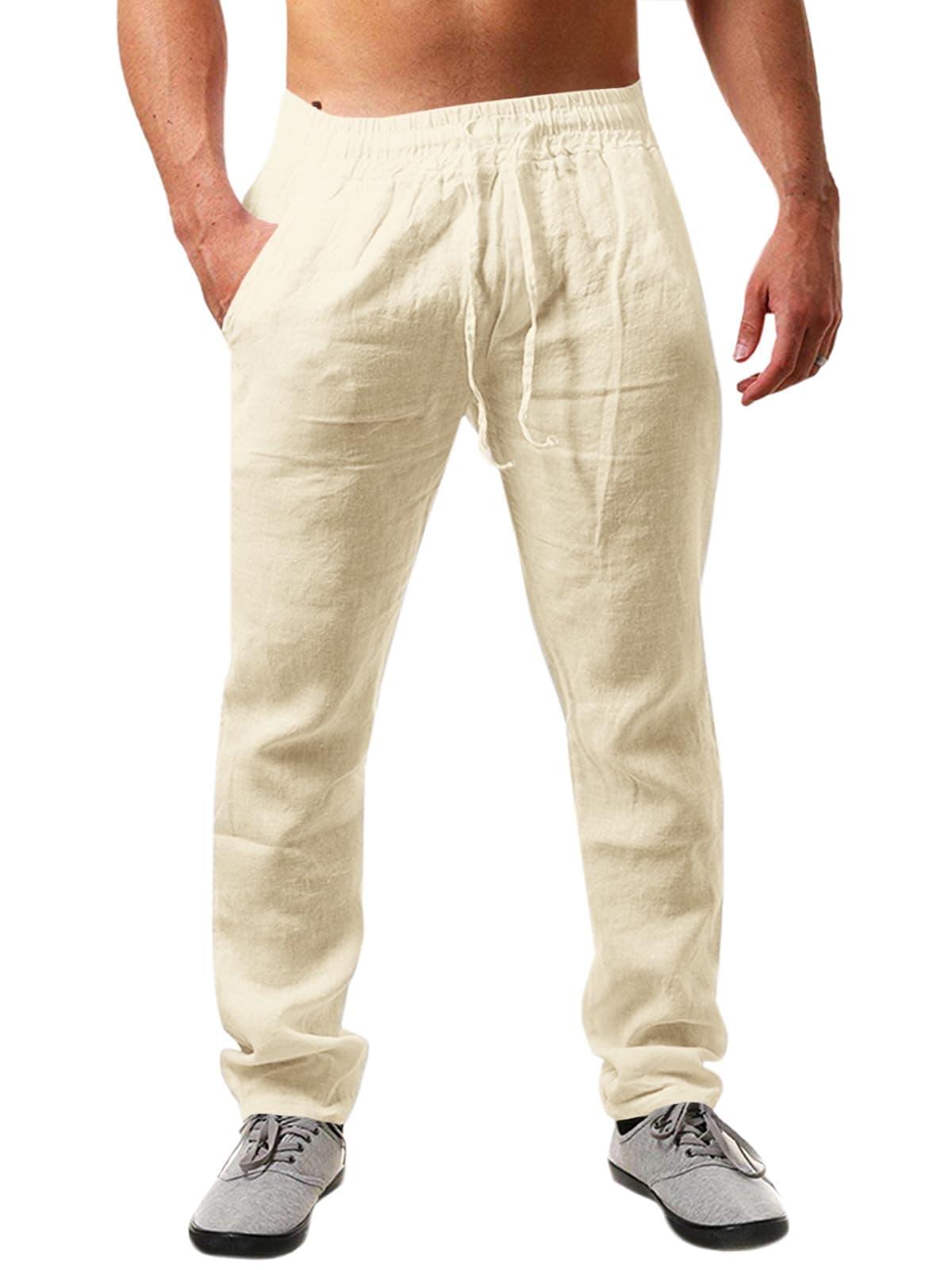 👖🌞 Runcati Herren Leinenhose Einfarbiges Lang Leicht Sommerhose Loose Fit Freizeithose 👖🌞