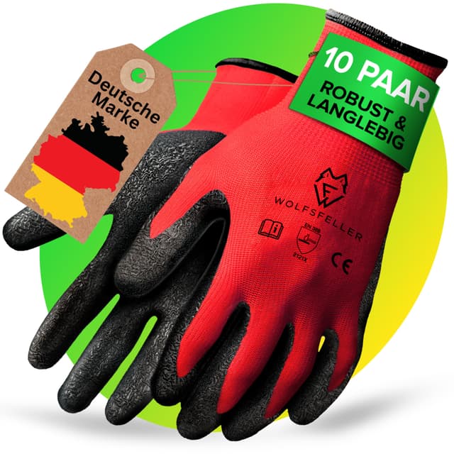 🧤 WOLFSFELLER 10 Paar robuste & komfortable Handschuhe Arbeitshandschuhe Herren Gr 10