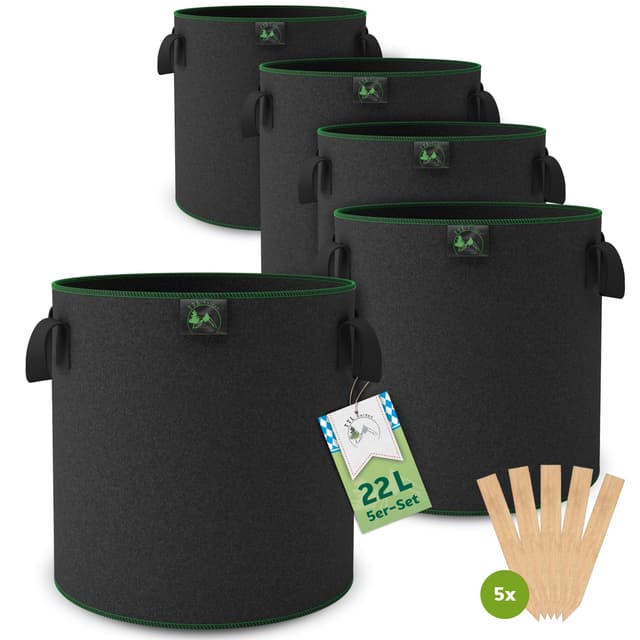 TTL Garden 5X 22L Pflanzsack aus Vlies Stoff - 5er Set 20L +10% = 22 Liter