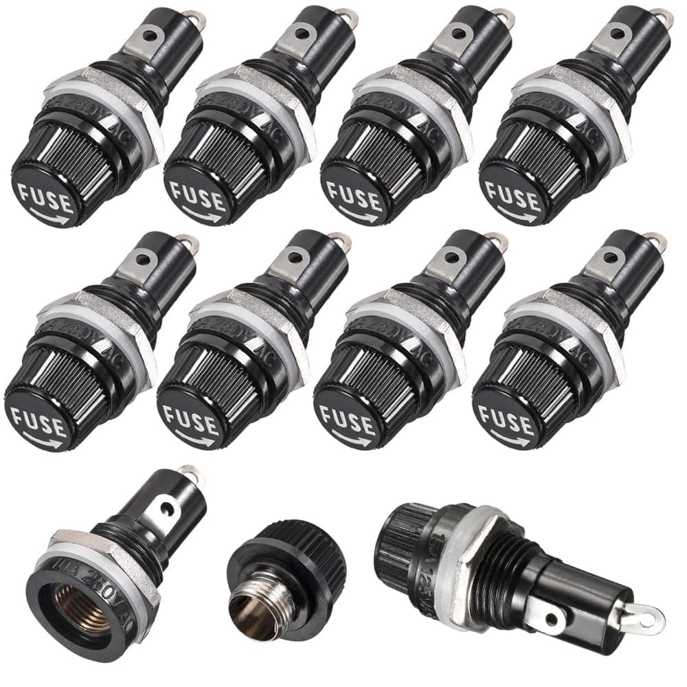 🔒 Gebildet 10Stück 5 x 20mm Sicherungshalter AC 10A 250V Schwarzer Schraubkappen-Sicherungshalter
