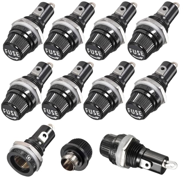 🔒 Gebildet 10Stück 5 x 20mm Sicherungshalter AC 10A 250V Schwarzer Schraubkappen-Sicherungshalter