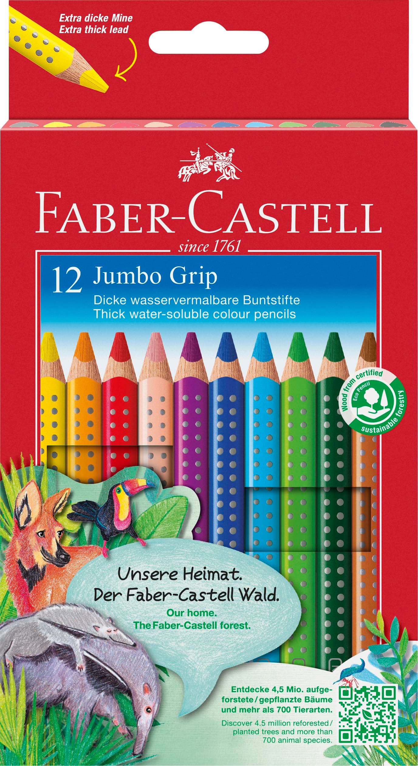 🎨 Faber-Castell 110912 Jumbo Grip Buntstifte Set für Kinder - 12er Pack