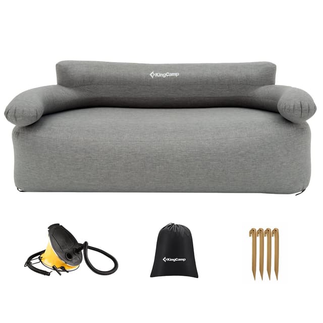 KingCamp Aufblasbares Sofa Outdoor Camping Luftsofa Camping Sofa mit Rücken Armlehne Aufblasbare Couch Camping Grau 2 Personen