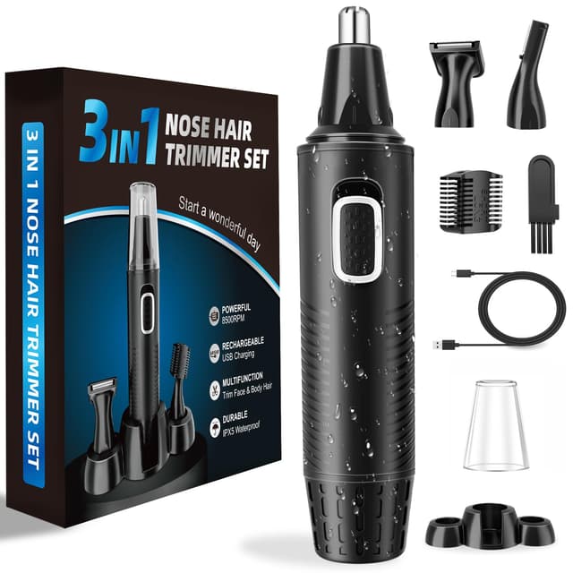 🌟 3-in-1 Nasenhaartrimmer Set 🌟 USB Wiederaufladbar 🌟 Schwarz