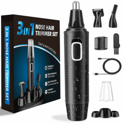 🌟 3-in-1 Nasenhaartrimmer Set 🌟 USB Wiederaufladbar 🌟 Schwarz Angebot bei HelloDeals