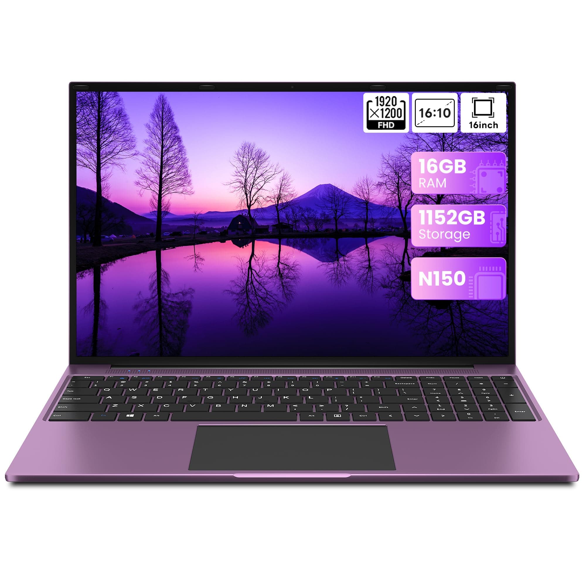 Jumper Laptop 16 Zoll IPS 1920x1200, 16GB RAM 1TB SSD + 128GB eMMC, Intel N150, Windows 11 Notebook (Lila)