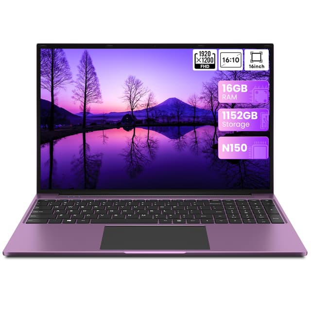 Jumper Laptop 16 Zoll IPS 1920x1200, 16GB RAM 1TB SSD + 128GB eMMC, Intel N150, Windows 11 Notebook (Lila)