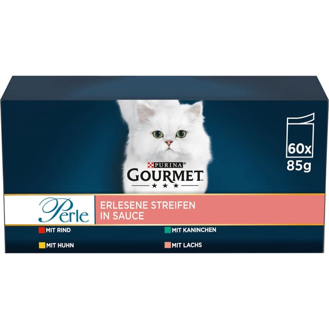 🐱🍽️ Gourmet Perle Erlesene Streifen Katzenfutter nass, 60er Pack (60 x 85g)