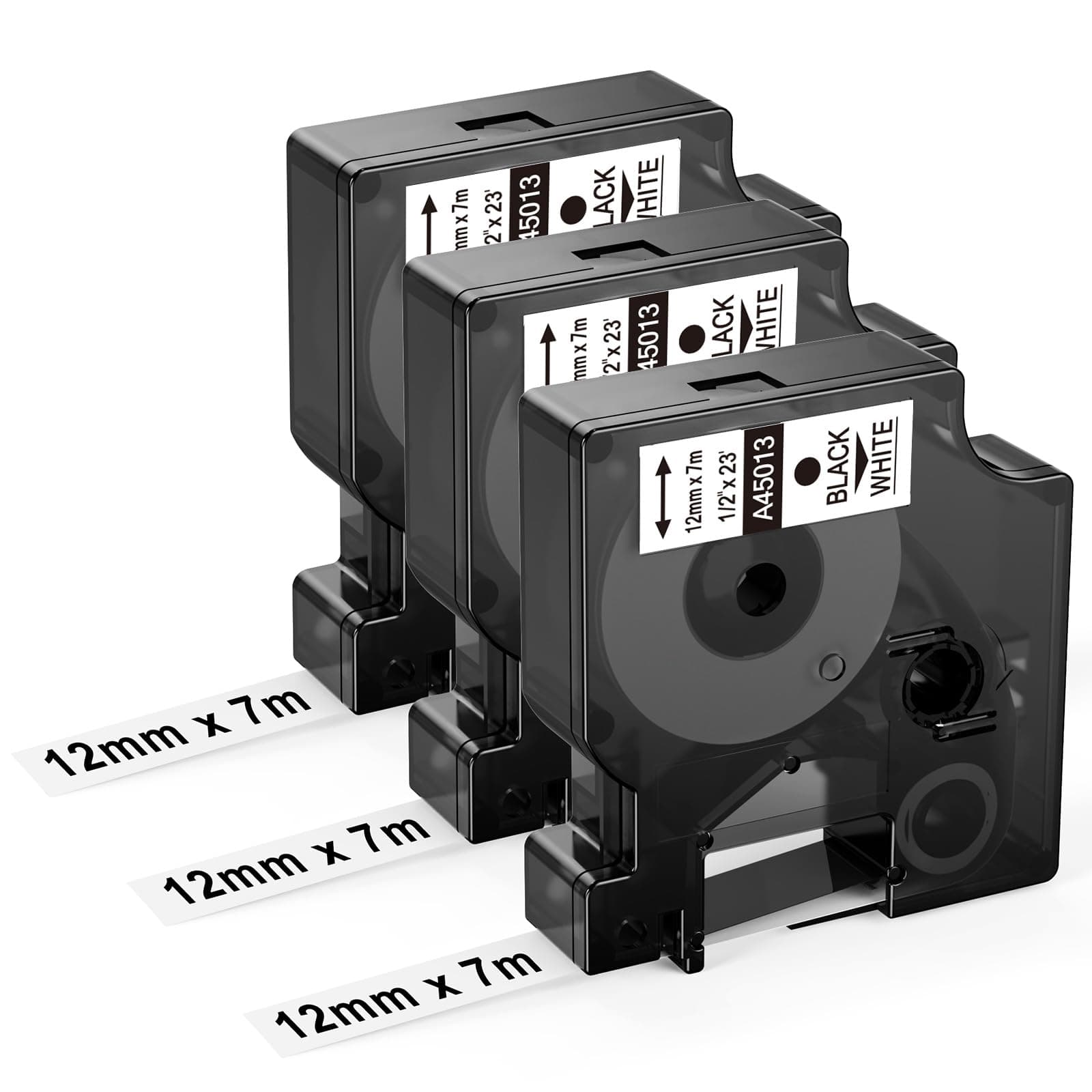 🏷️ 3er-Pack Dymo D1 45013 Etikettenband 12mm Schwarz auf Weiß