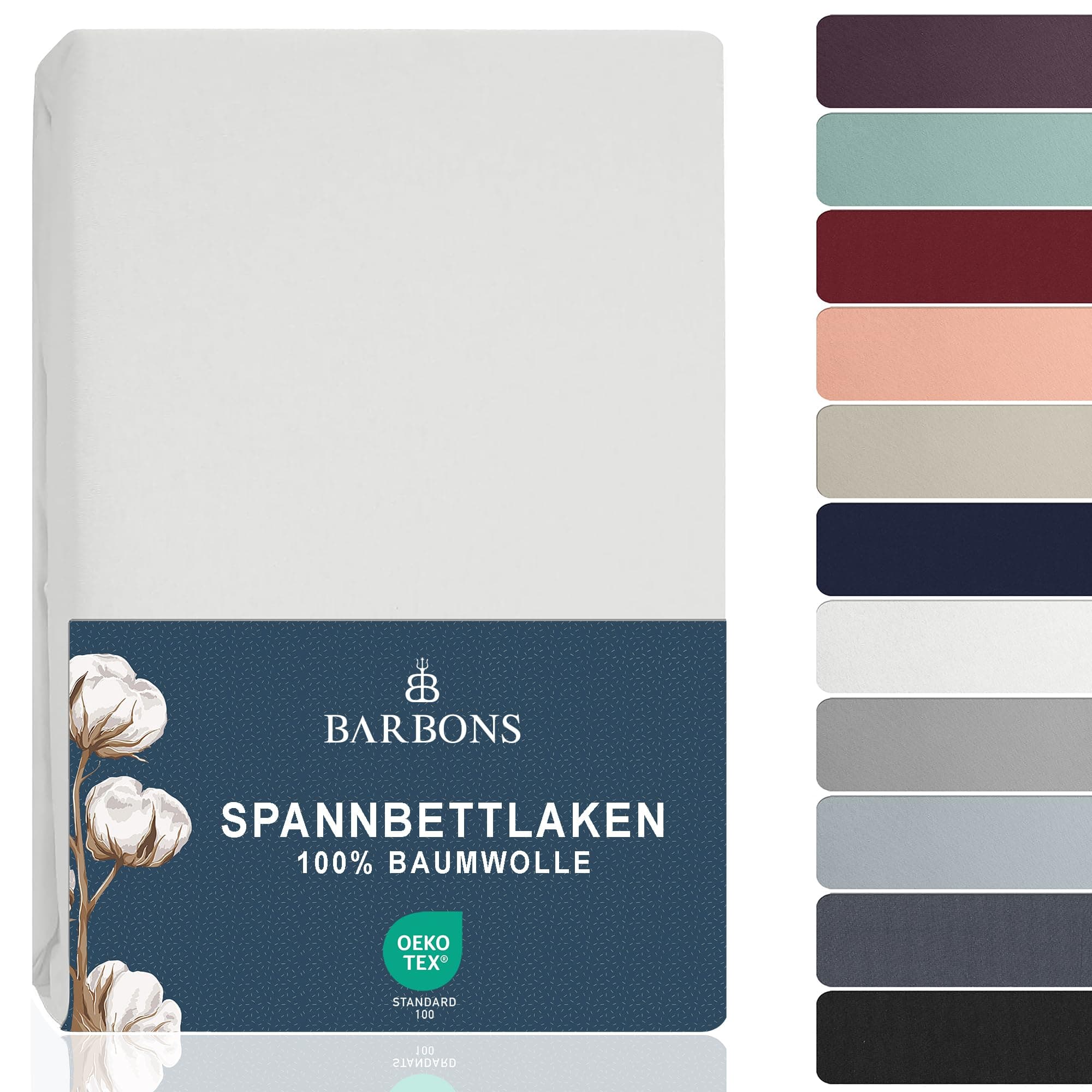 🛏️ BARBONS Spannbettlaken 180x200cm - 100% Baumwolle - Oeko-TEX Zertifiziert - Weiß 180x200 - 27cm Matratzen - Jersey Bettlaken