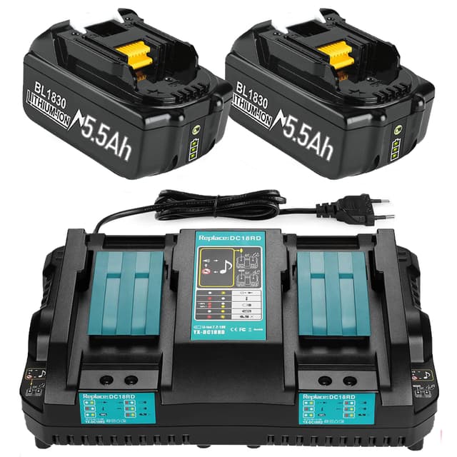 🔋 2 Stück 18V 5500mAh Ersatzakku + 6A Dual Port Ladegerät für Makita 14.4V-18V BL1830 BL1850 BL1860 BL1840 BL1830B etc Werkzeugakku