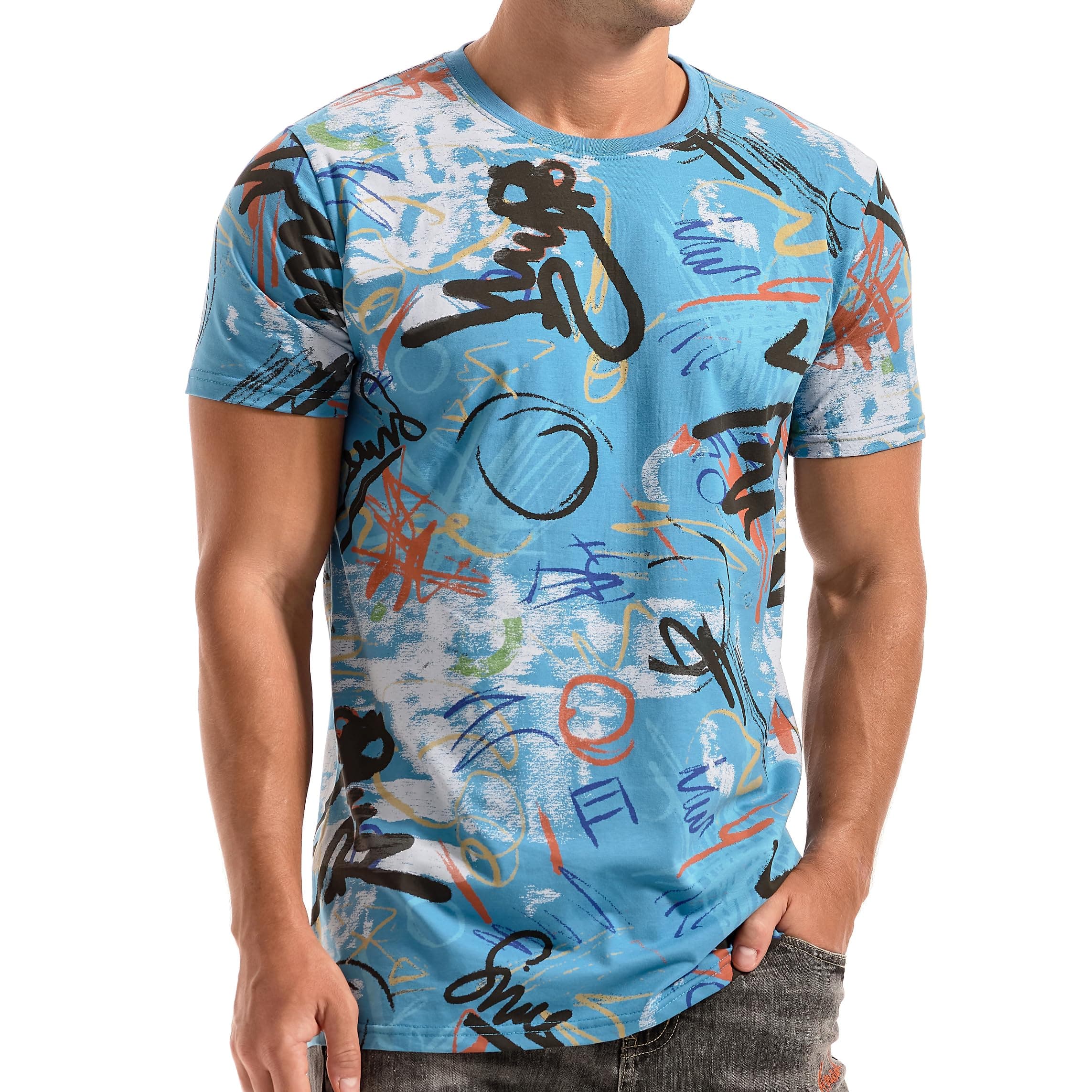 👕 RONOMO Herren T-Shirt | 95% Baumwolle | Street Graffiti | Elastizität | Blau