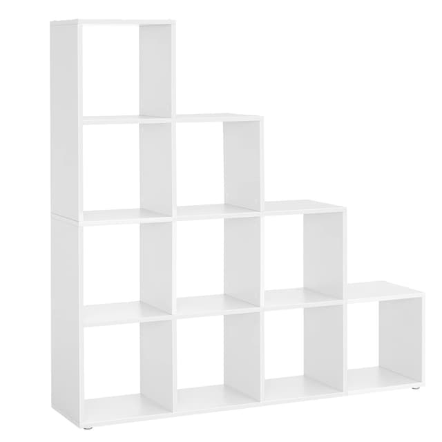 VASAGLE Bücherregal mit 10 Fächern, Regal offen, Stufenregal, Ordnungssystem für Deko, Fotos, Pflanzen, 29 x 129,5 x 129,5 cm 📚🌿