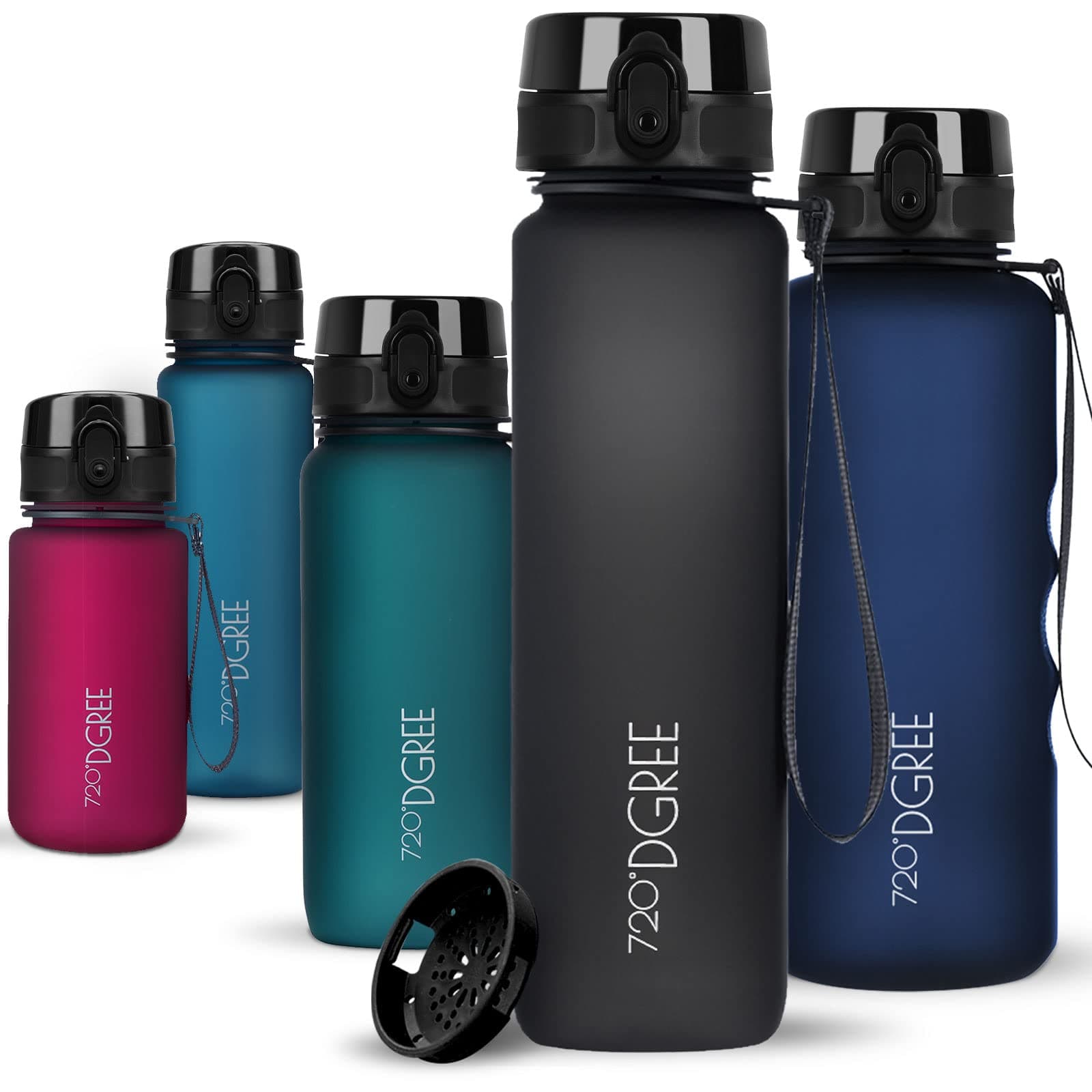 720°DGREE Trinkflasche 1l Sport “uberBottle“ softTouch +Sieb - BPA-Frei - Wasserflasche für Uni, Arbeit, Fitness, Fahrrad, Outdoor, Job - Sportflasche aus Tritan - Leicht, Stoßfest, Wiederverwendbar 1000 ml 01 Onyx Black - Schwarz | Softtouch