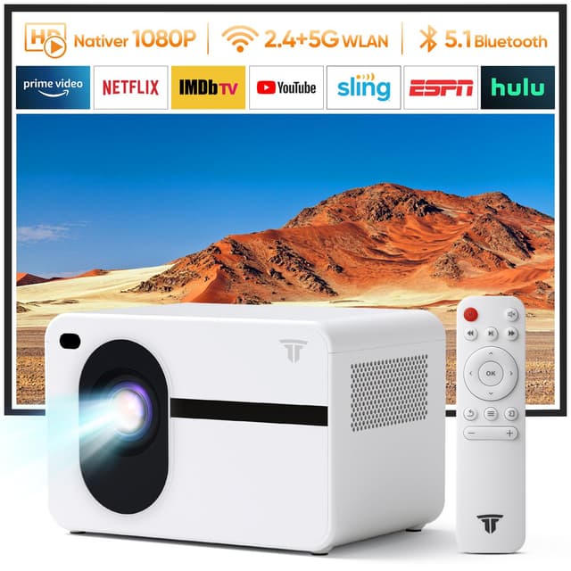 🎥 Mini Beamer Full HD 1080P mit 4K Unterstützung, WiFi Bluetooth Beamer (Weiß) - 50% Rabatt!