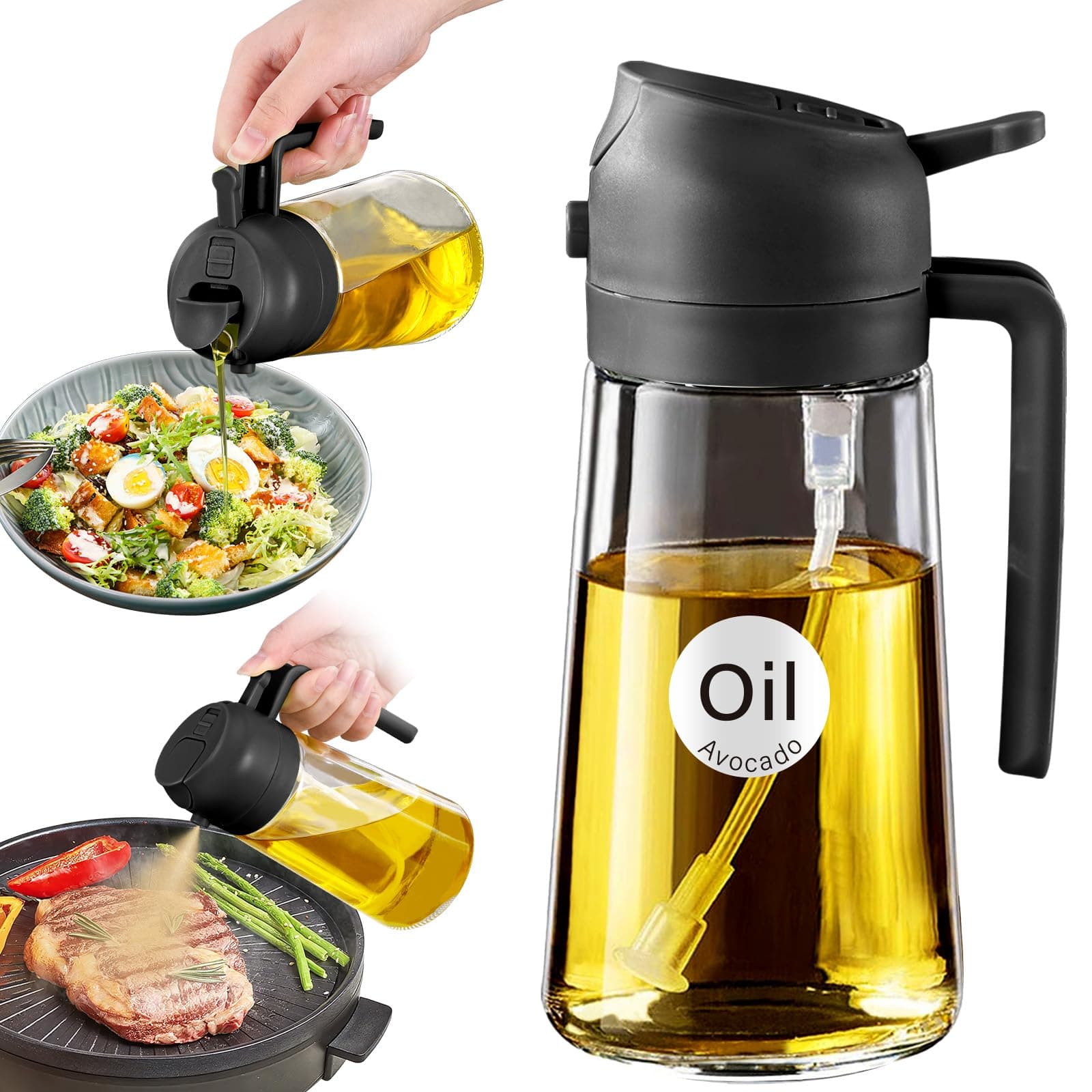 YARRAMATE 2 in 1 Ölsprüher 🌿 470ml Öl Sprühflasche lebensmittelecht 🍳 Hochwertiger Öl Zerstäuber