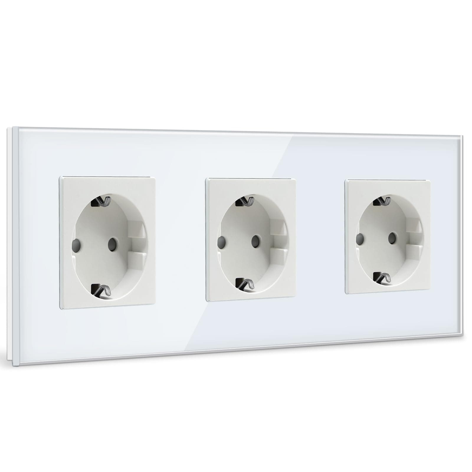 BSEED Schuko Steckdose 3 Fach Kristall Glas Platte Steckdose Glas Schuko Dreifach Steckdose 16Amp Steckdose Weiß Verlängerungssteckdosen Wandsteckdose-228mm Weiß 3 Fach