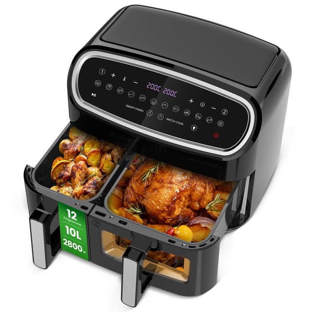 Doppelte Heißluftfritteuse mit Sichtfenster, 10L XXL Kapazität Doppel Airfryer 🍗🍟🥩🍰