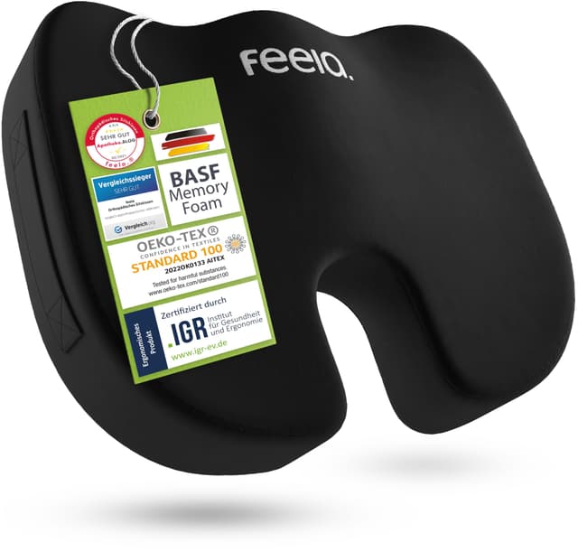 🌟 feela.® Orthopädisches Sitzkissen [3 Härtegrade] - Ergonomisches Sitzkissen für Bürostuhl & Co