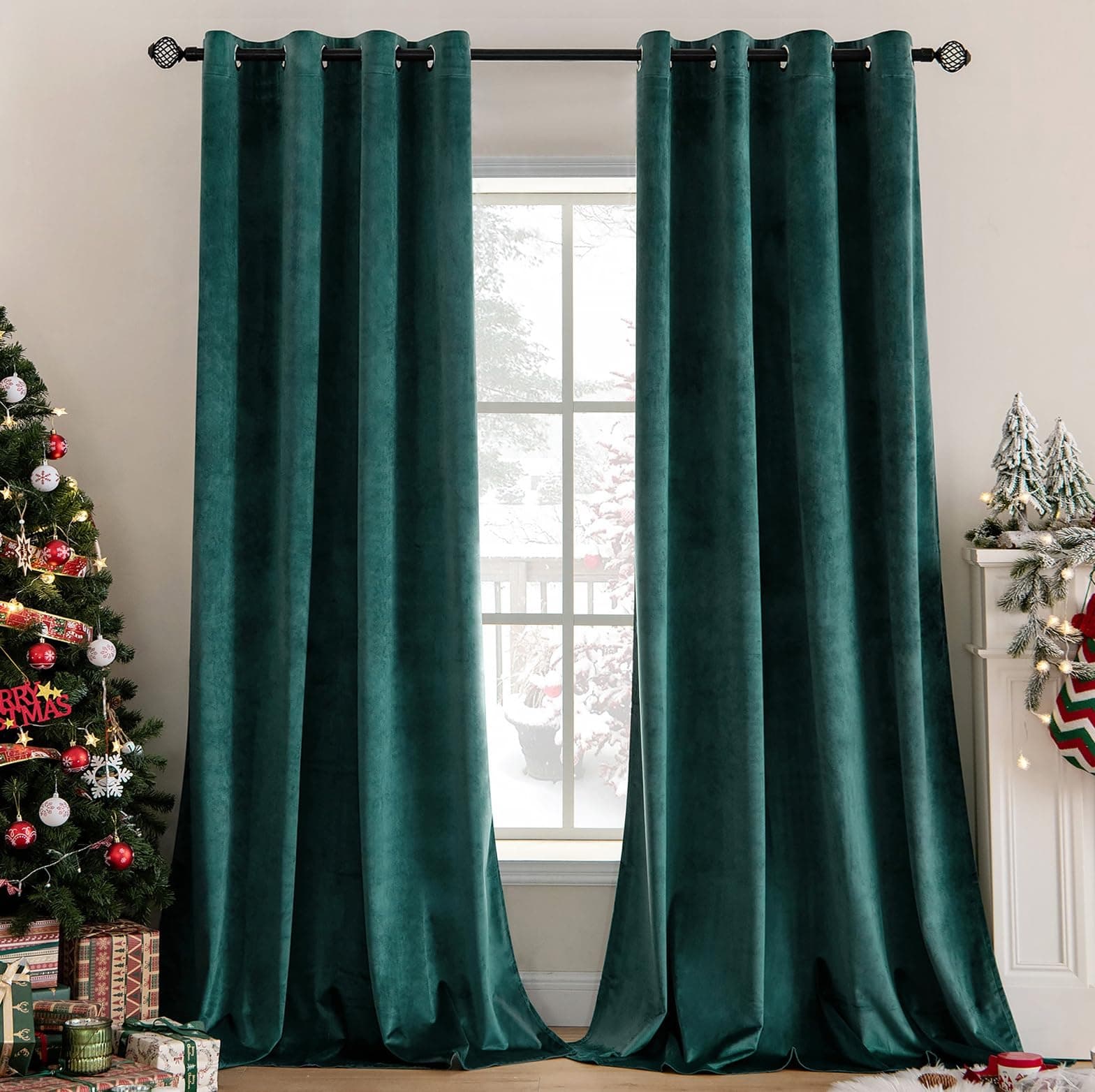 MIULEE Grün Samtvorhang Ösen 2er Set 140X145 - Verdunkelung Velvet Curtains