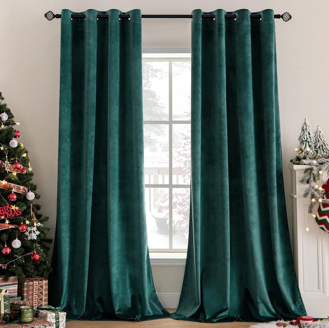MIULEE Grün Samtvorhang Ösen 2er Set 140X145 - Verdunkelung Velvet Curtains