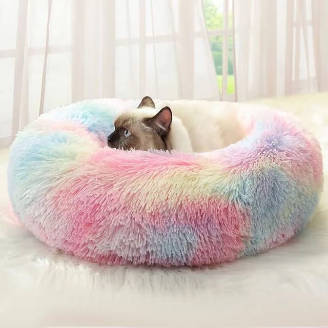 Nisrada Katzenbett für Indoor-Katzen, Hundebett für kleine Hunde - 50cm, runde Form 🐱🐶